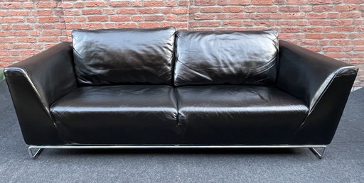 Molinari Black Leather 2 1/2 Seater Sofa.