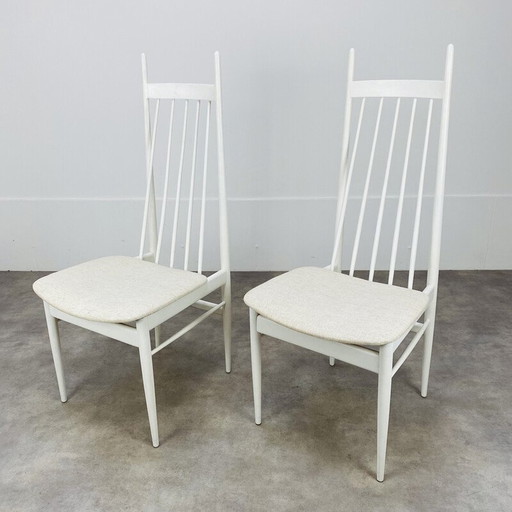 Pair of vintage scandinavian chairs with white bars, 1960