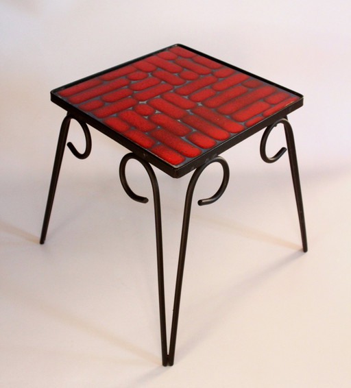 Mid - Century metal flower stool with ceramic tile surface