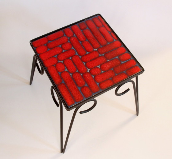 Image 1 of Mid - Century metal flower stool with ceramic tile surface