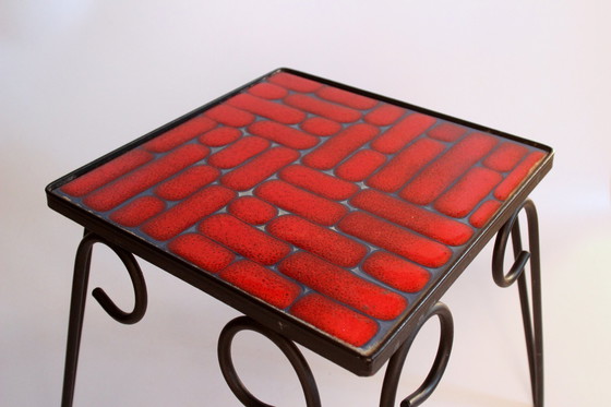 Image 1 of Mid - Century metal flower stool with ceramic tile surface