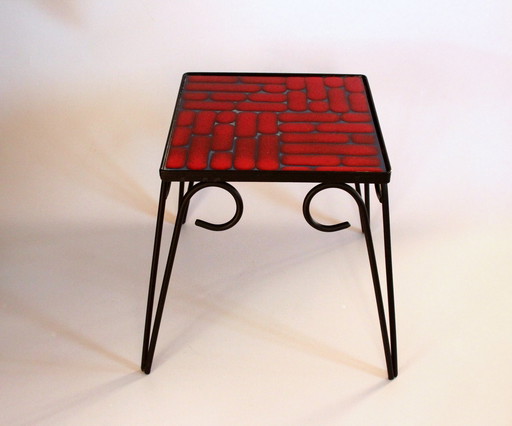 Mid - Century metal flower stool with ceramic tile surface