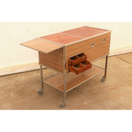 Image 1 of Vintage Czechoslovak industrial kitchen serving trolley on wheels, 1970s