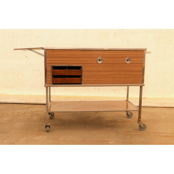Image 1 of Vintage Czechoslovak industrial kitchen serving trolley on wheels, 1970s