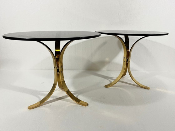 Image 1 of Brass & Smoked Glass Side Tables 1960'S