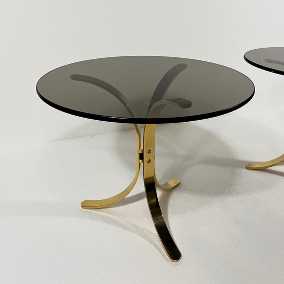 Image 1 of Brass & Smoked Glass Side Tables 1960'S