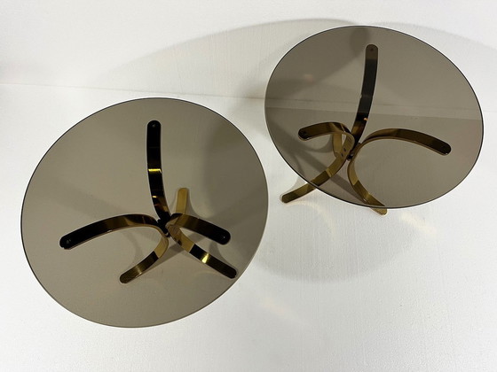 Image 1 of Brass & Smoked Glass Side Tables 1960'S