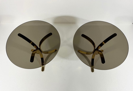 Image 1 of Brass & Smoked Glass Side Tables 1960'S