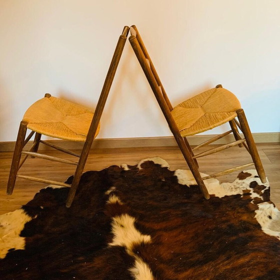 Image 1 of Coppia di sedie vintage in legno massello di paglia