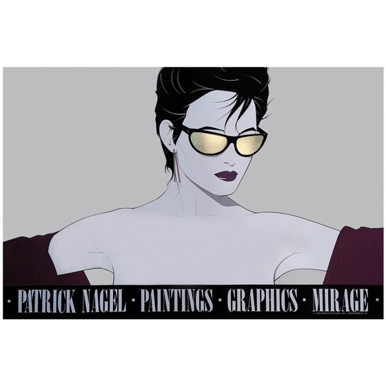 Image 1 of Affiche d'art originale des années 1980 de Patrick Nagel "Silver Foiled Sunglasses".