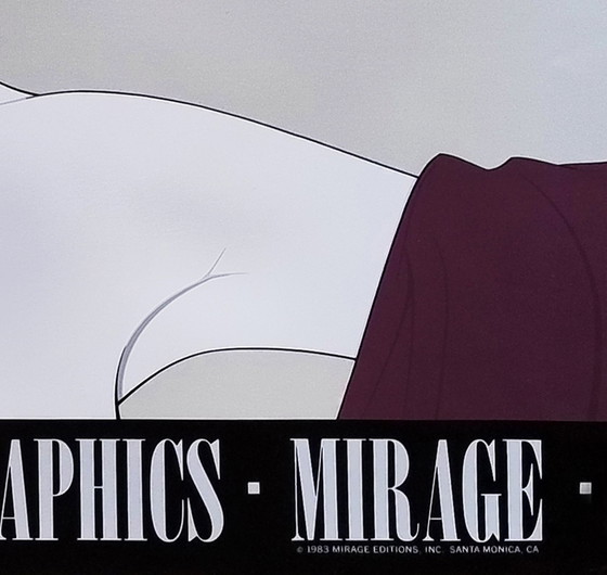 Image 1 of Affiche d'art originale des années 1980 de Patrick Nagel "Silver Foiled Sunglasses".