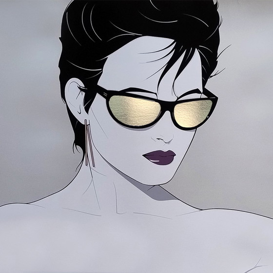 Image 1 of 1980s Original Gorgeous Patrick Nagel "Silver Foiled Sunglasses" Art Poster.