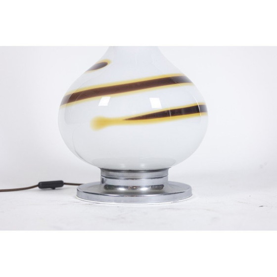 Image 1 of Vintage white glass lamp decorated with a brown and yellow spiral, Italy 1970