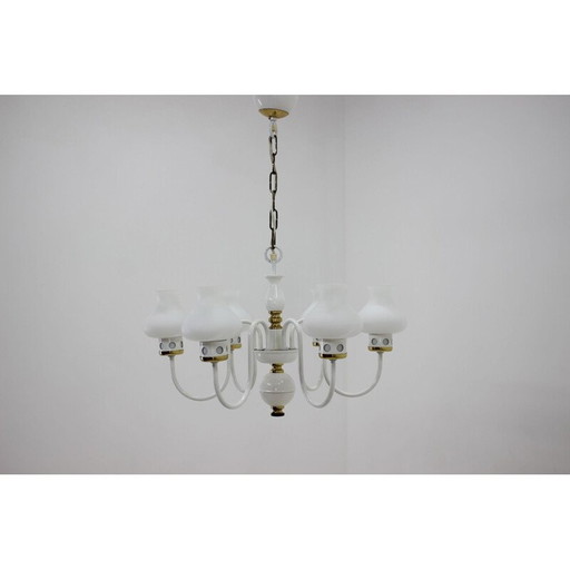 Vintage white chandelier by Lidokov, Czechoslovakia 1960