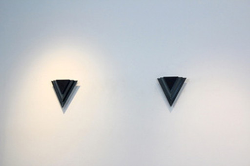 2x dutch modern glass & steel triangular wall sconces