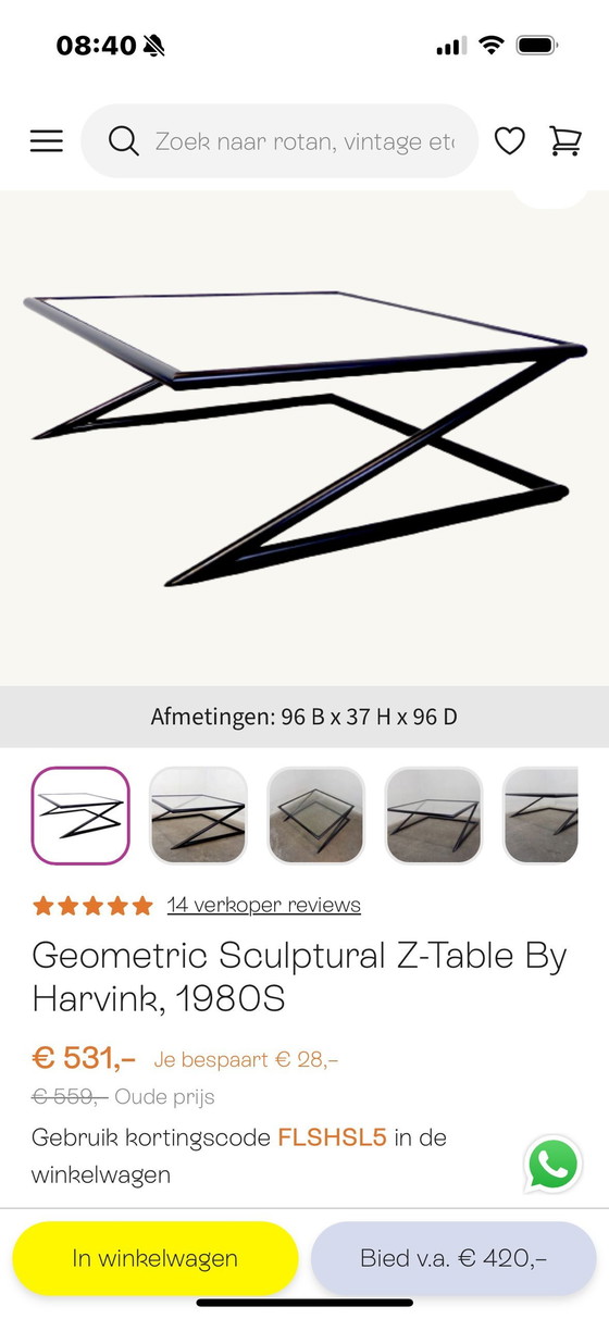 Image 1 of Geometric Sculptural Z-Table By Harvink, 1980S