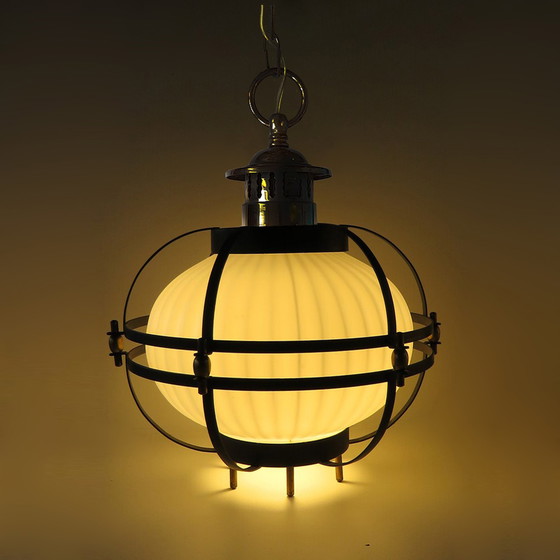 Image 1 of Massive Mid-Century Opaline Glass Maritime Style Lantern