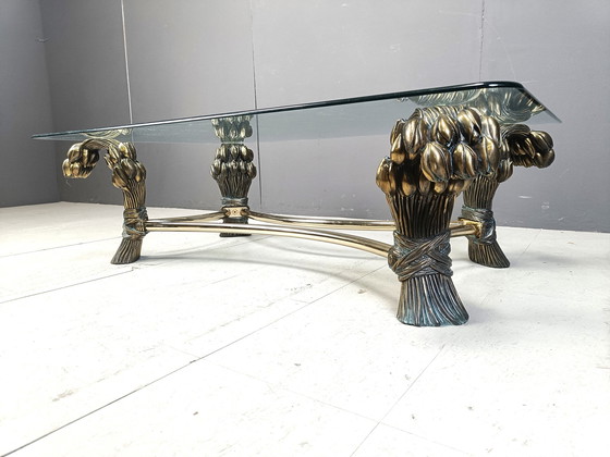 Image 1 of Tavolino da caffè vintage in ottone con fiori, anni '70