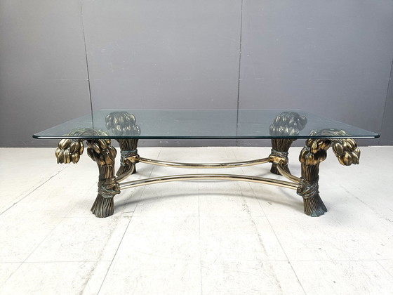 Image 1 of Tavolino da caffè vintage in ottone con fiori, anni '70