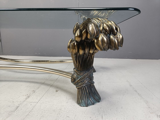 Image 1 of Tavolino da caffè vintage in ottone con fiori, anni '70