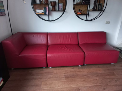 Modern cubic red leather sofa elements