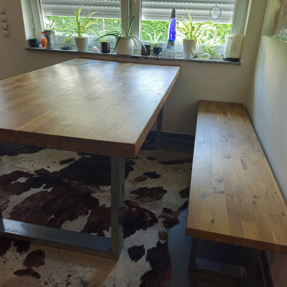 Image 1 of Real wood table Bench Dining area Dining table combination Oak table