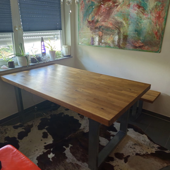 Image 1 of Real wood table Bench Dining area Dining table combination Oak table