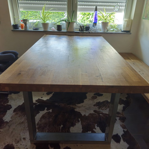 Real wood table Bench Dining area Dining table combination Oak table