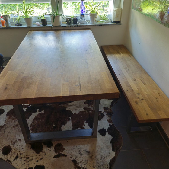 Image 1 of Real wood table Bench Dining area Dining table combination Oak table