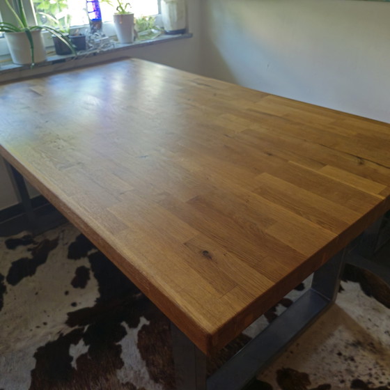 Image 1 of Real wood table Bench Dining area Dining table combination Oak table