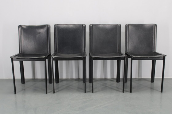 Image 1 of 1980S Set Of Four Dining Chairs In Leather