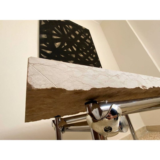 Image 1 of Vintage chrome and travertine coffee table, Italy 1970