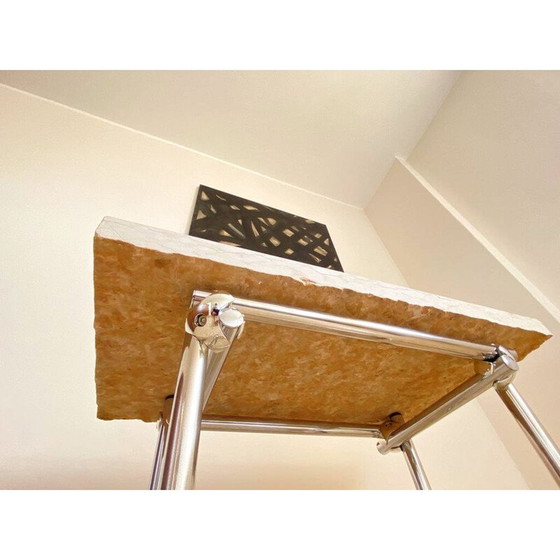 Image 1 of Vintage chrome and travertine coffee table, Italy 1970