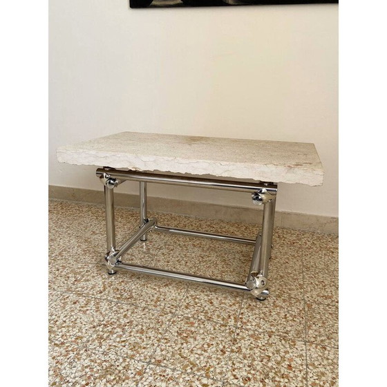 Image 1 of Vintage chrome and travertine coffee table, Italy 1970