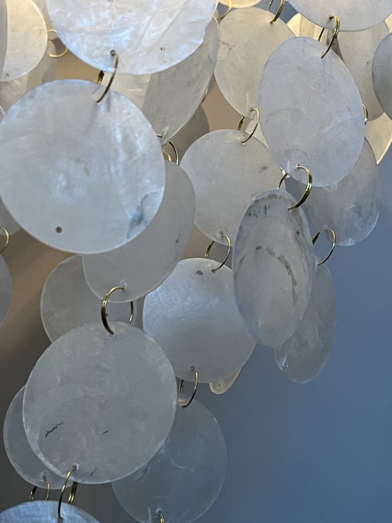 Image 1 of Set Of 2 Capiz Shell Pendant Lamps Pearl Shell Gold Details ! Luxury Execution