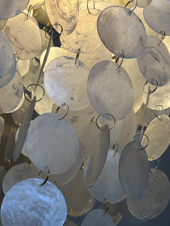 Image 1 of Set Of 2 Capiz Shell Pendant Lamps Pearl Shell Gold Details ! Luxury Execution