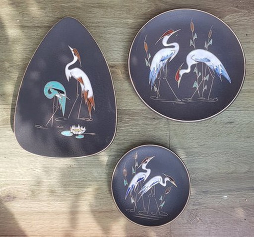 Wall Plates With Herons By A. Kiechle For Ruscha, 1950S, Set Of 3