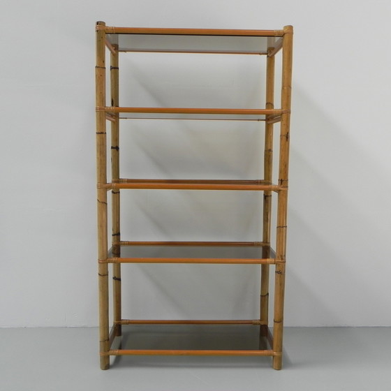 Image 1 of Bamboo Display Case With 5 Smoked Glass Shelves