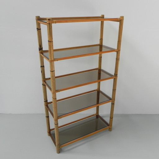 Bamboo Display Case With 5 Smoked Glass Shelves