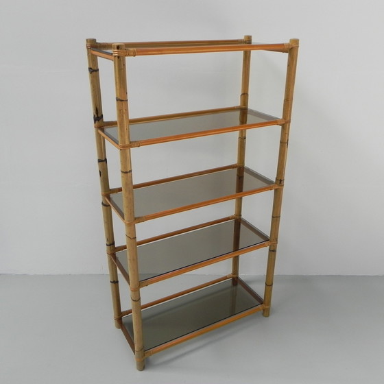 Image 1 of Bamboo Display Case With 5 Smoked Glass Shelves