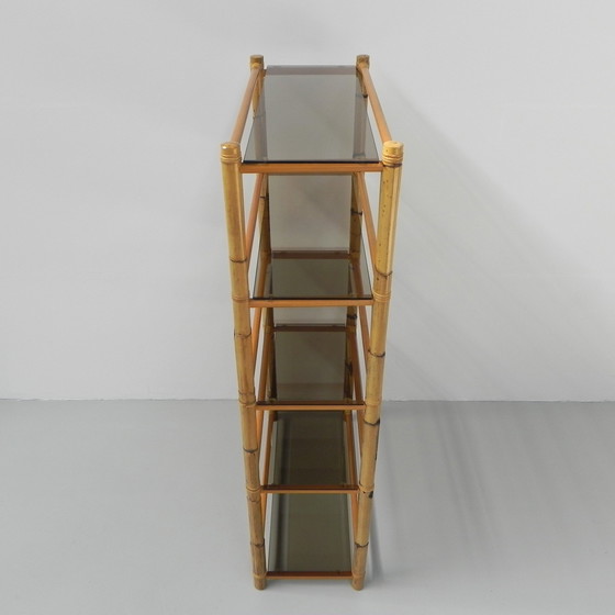 Image 1 of Bamboo Display Case With 5 Smoked Glass Shelves