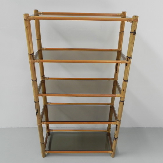 Image 1 of Bamboo Display Case With 5 Smoked Glass Shelves