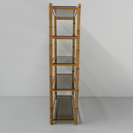 Image 1 of Bamboo Display Case With 5 Smoked Glass Shelves