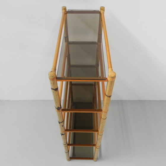 Image 1 of Bamboo Display Case With 5 Smoked Glass Shelves