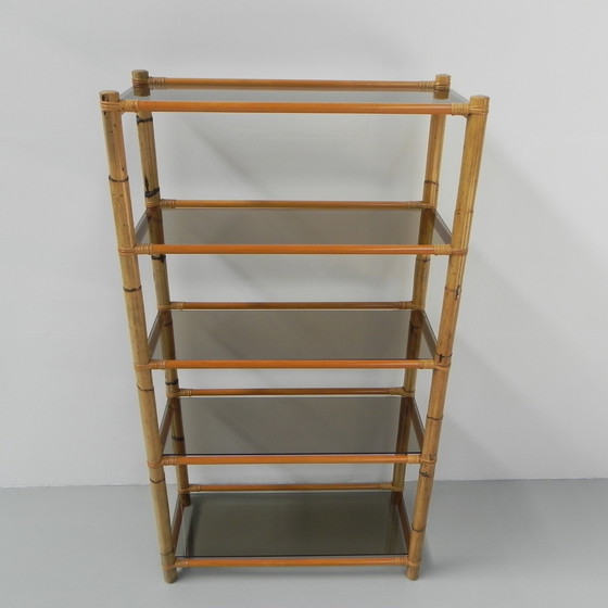 Image 1 of Bamboo Display Case With 5 Smoked Glass Shelves