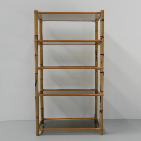 Image 1 of Bamboo Display Case With 5 Smoked Glass Shelves