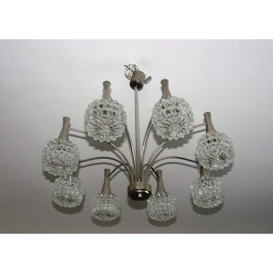 Image 1 of Lampadario vintage in acciaio nichelato e vetro spesso, anni '70