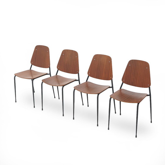 Image 1 of  4 Chairs With Seat And Back In Curved Plywood, 1960S