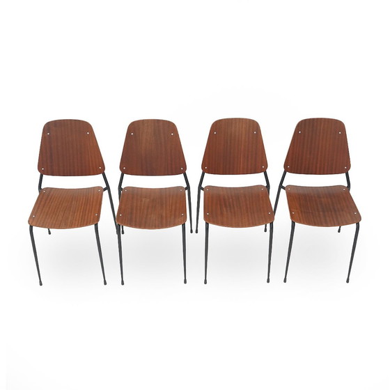 Image 1 of  4 Chairs With Seat And Back In Curved Plywood, 1960S