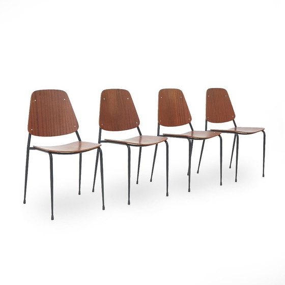 Image 1 of  4 Chairs With Seat And Back In Curved Plywood, 1960S